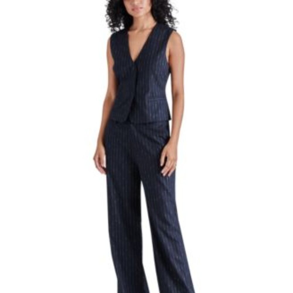Steve Madden Pinstripe Suiting Vest & Pant Set - Navy Blue
